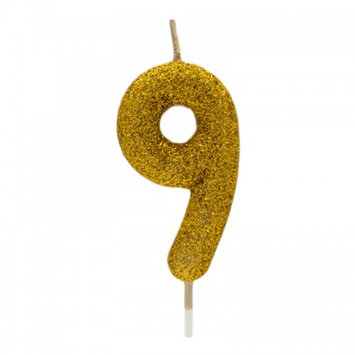 Vela Número 9 Dourado Glitter